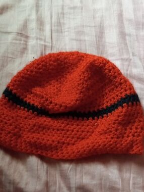Red Knit Beanie with Black Stripe